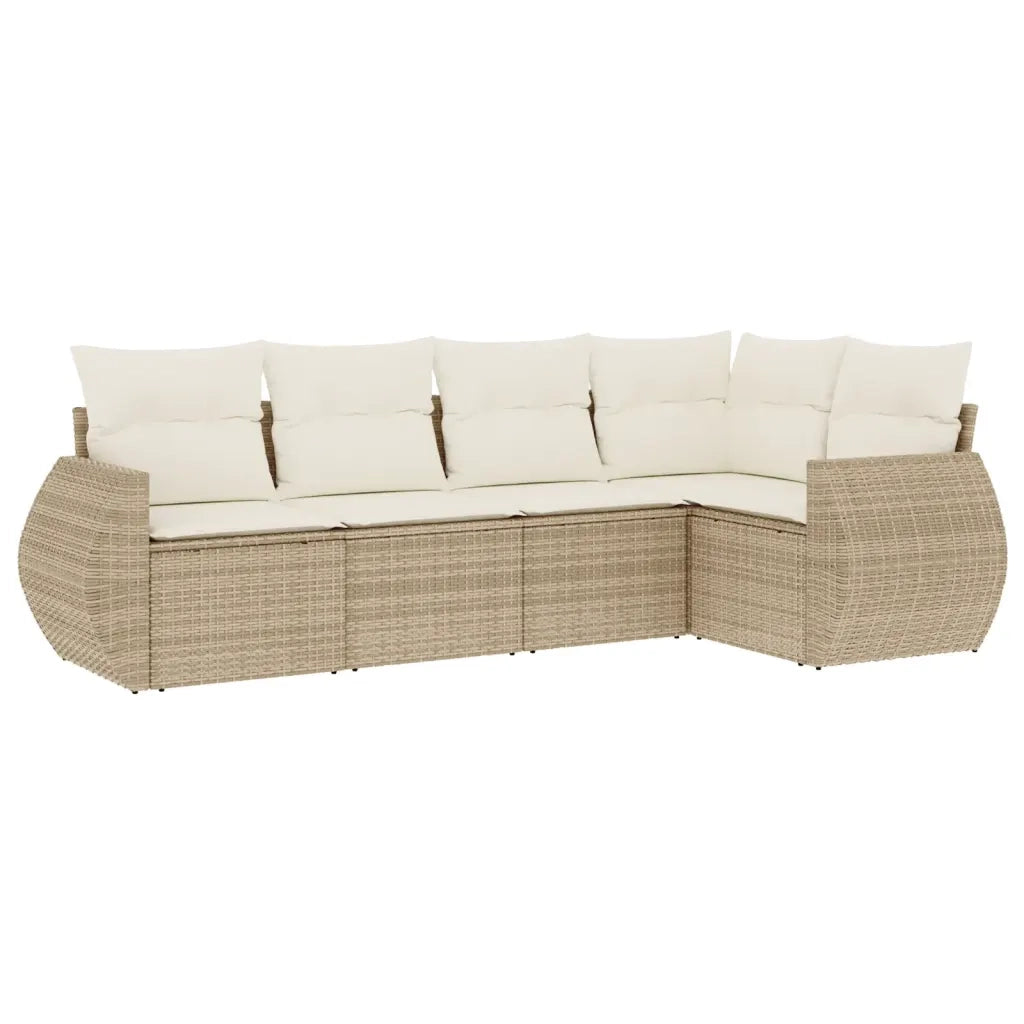 Set Divano da Giardino 5 pz con Cuscini Beige in Polyrattan