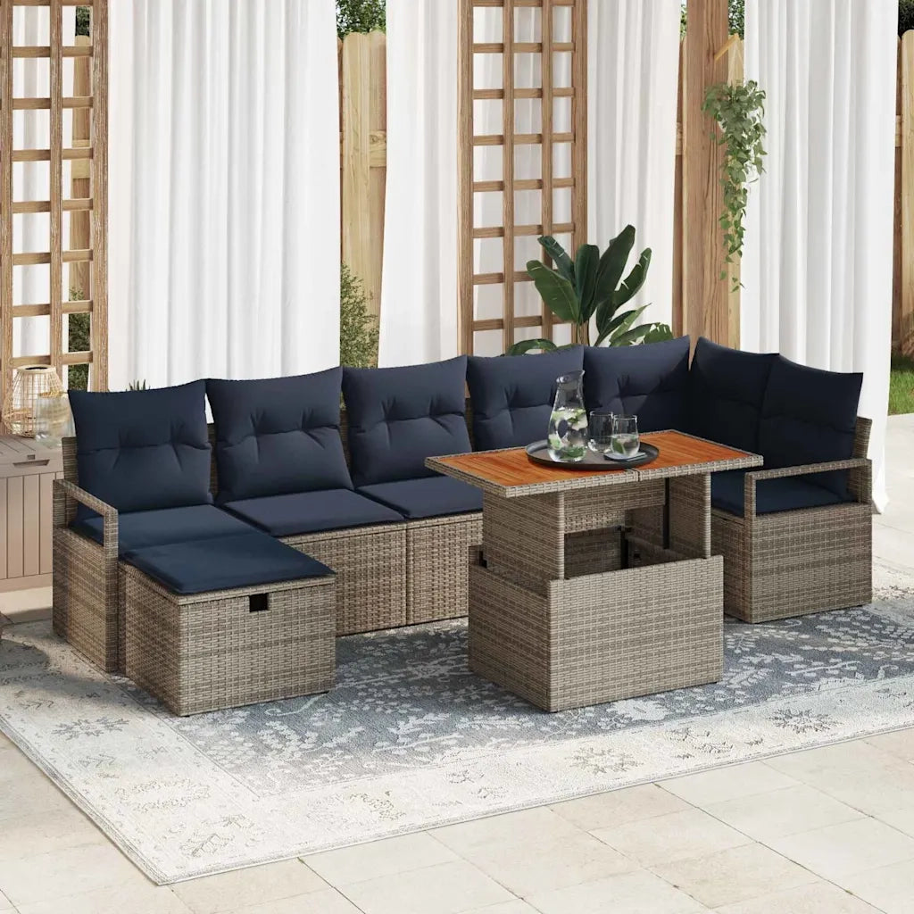 Set Divano da Giardino con cuscino 8 pcs Grigio polyrattan