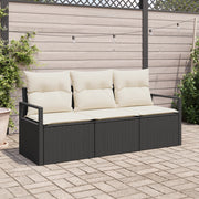 Set di divani da giardino 3 pezzi con cuscini neri in polirattan
