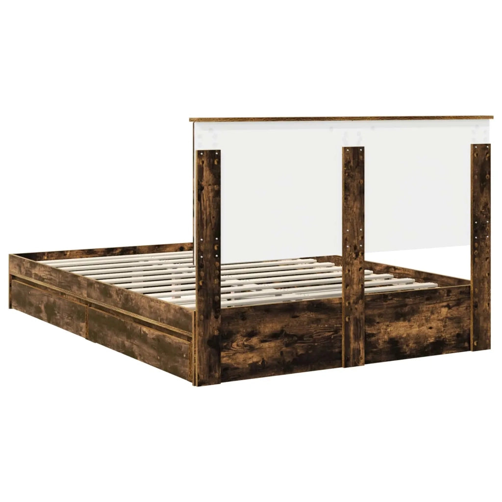 Letto matrimoniale | Letto per adulti | Letto con Contenitore con testiera Rovere fum¨¦ 160 x 200 cm
