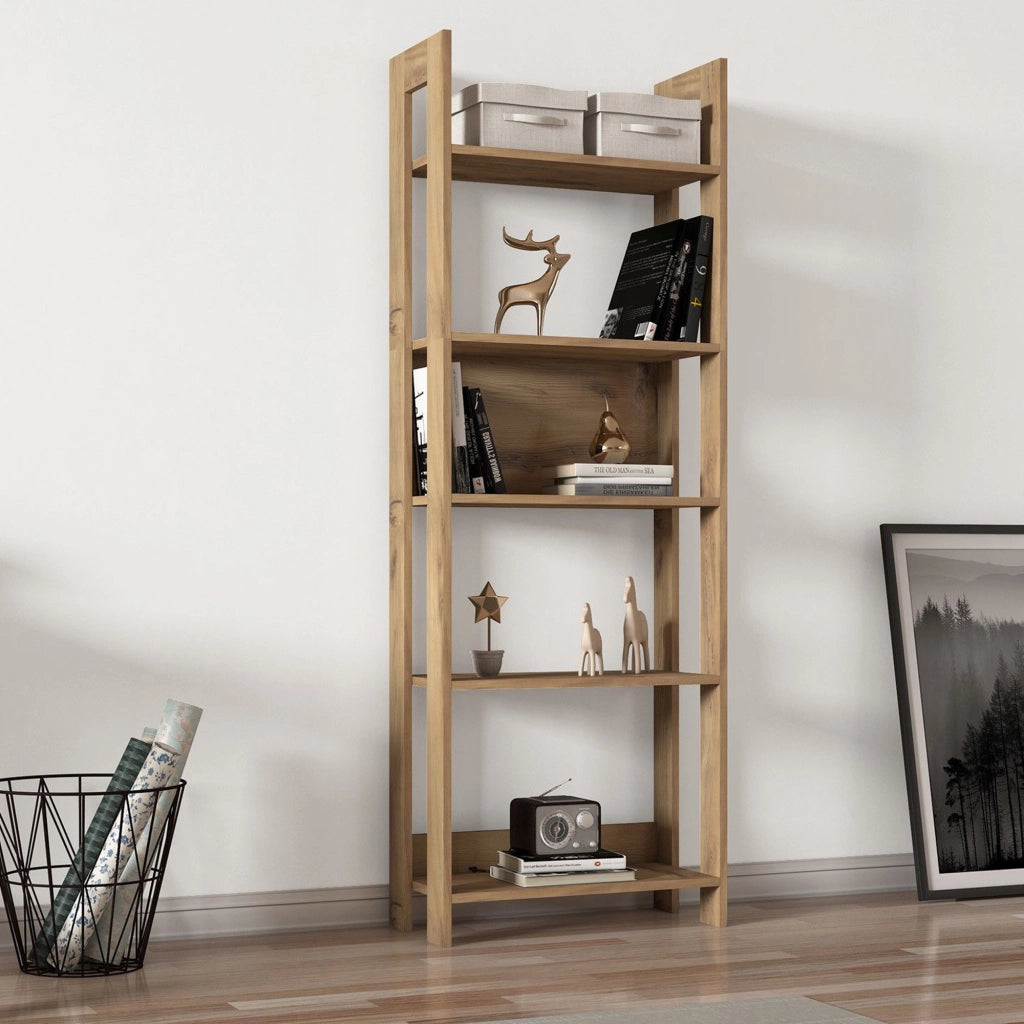 Biblioteca Mantello, Libreria 5 Ripiani, 64x30x180h cm Marrone Rovere