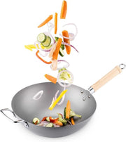 Wok grande inductie - Wok in acciaio di carbonio con maniglie a mano - Wok in acciaio di carbonio 30 cm di diametro - Per piatti di stir-fry e wok