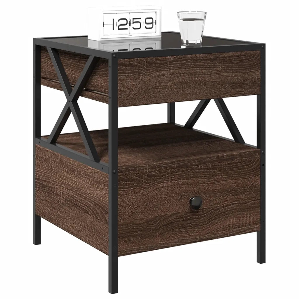 Comodino | Armadio da Notte | Mobiletto da notte con LED Infinity Rovere Marrone 40x40x51 cm