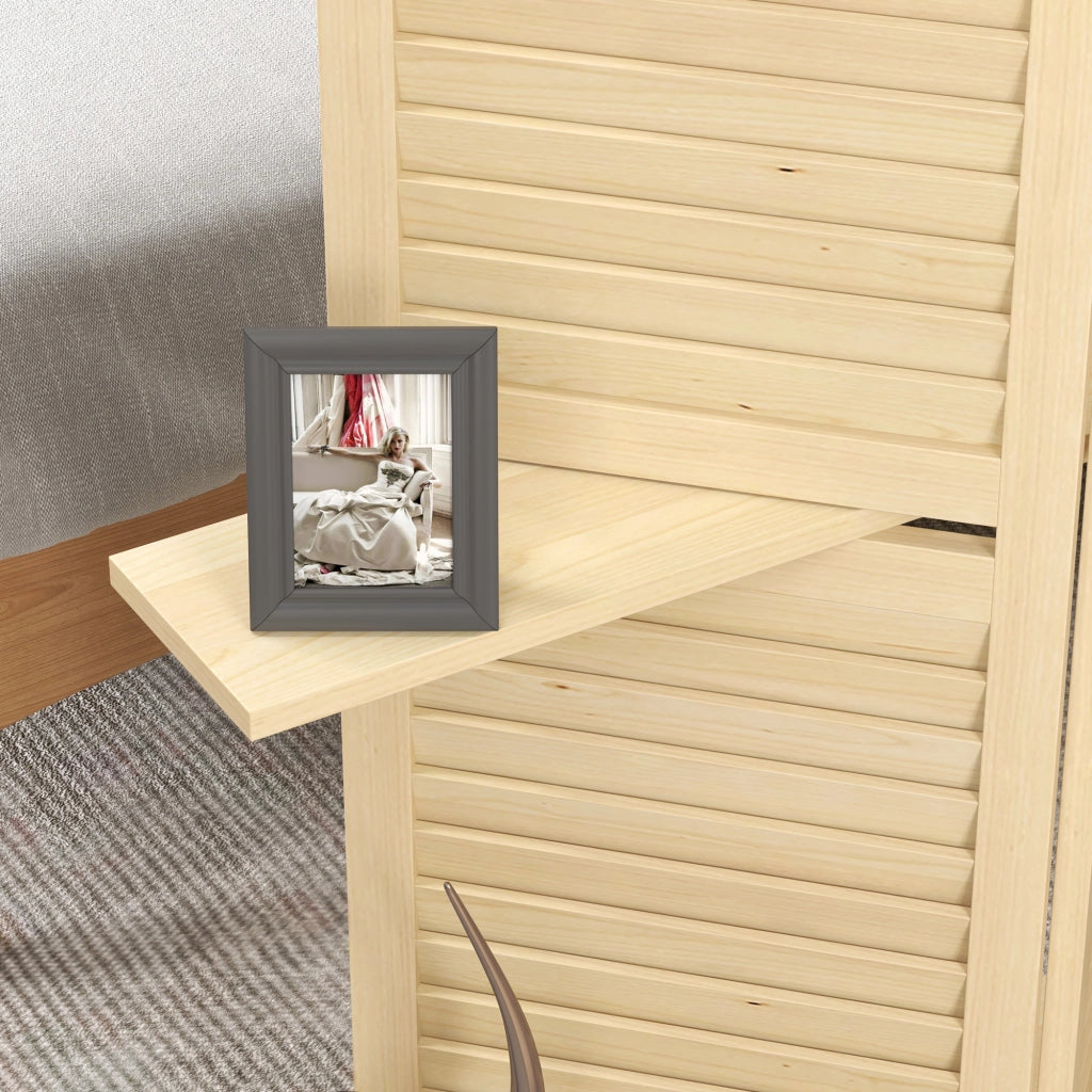 Paravento con 4 pannelli e 3 mensole ¨C zephmum ¨C legno naturale 160x170 cm
