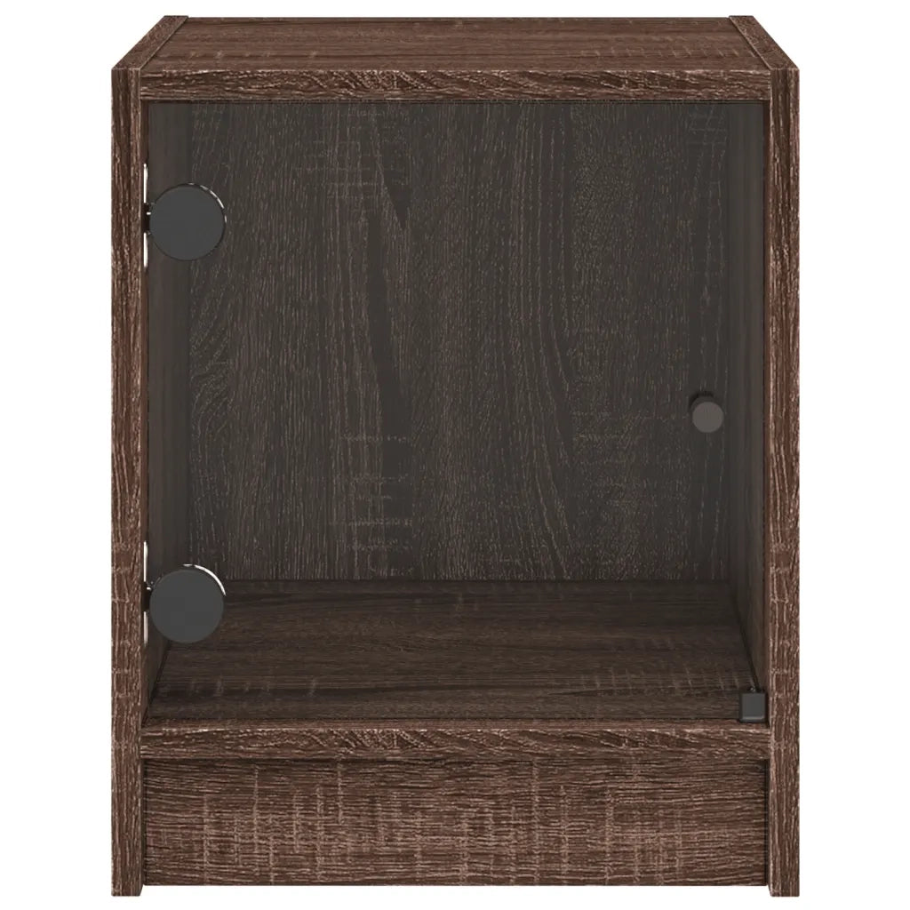 Set di 2 Comodini | Armadio da Notte | Mobiletto da notte con Ante in Vetro Rovere Marrone 35x37x42 cm