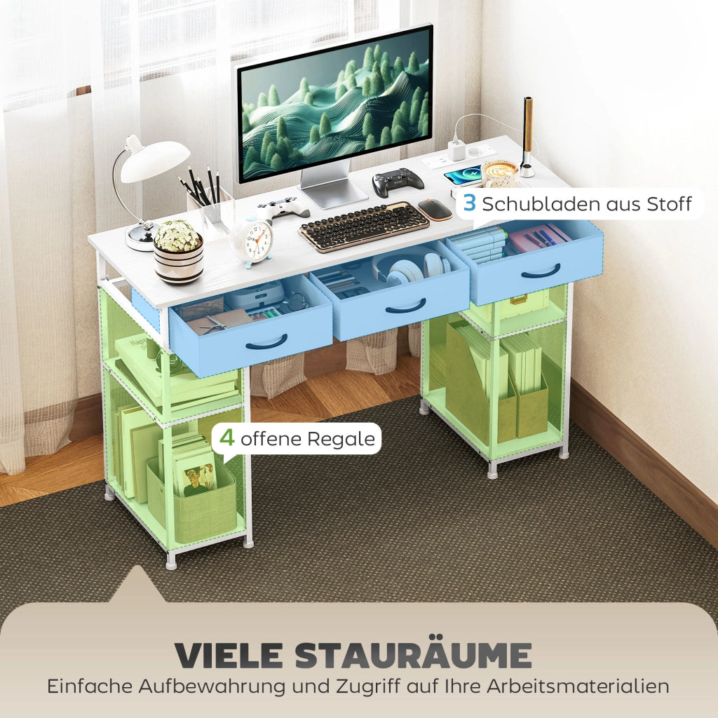 Scrivania da ufficio con 2 USB e 2 prese ¨C zephmum ¨C bianco 120x40x76 cm