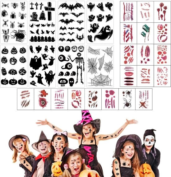 Tatuaggi temporanei per bambini Halloween, 28 pezzi, acqua resistente, tatuaggi per festa, carnaval, decorazioni per bambini, accessorio per festa, regalo per bambini