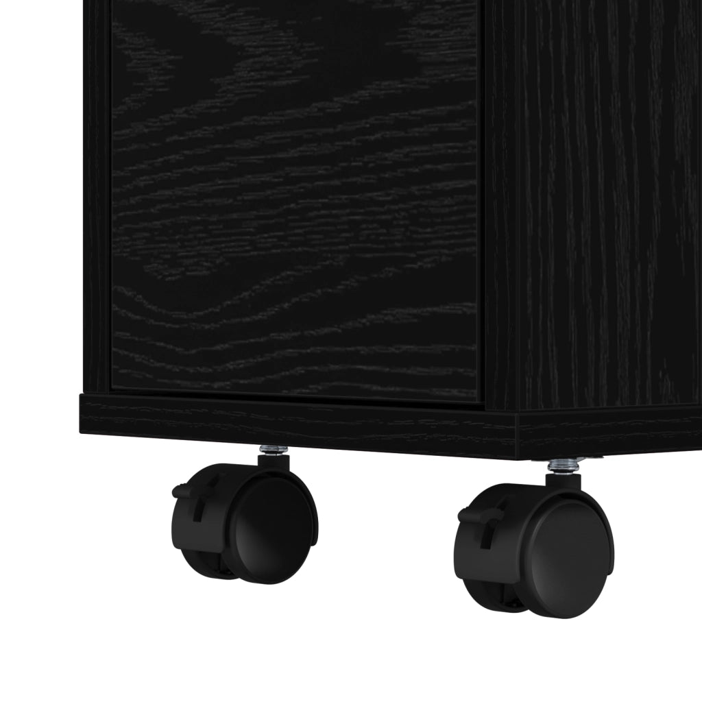 Armadio da bagno stretto con ruote Rovere nero Legno ingegnerizzato