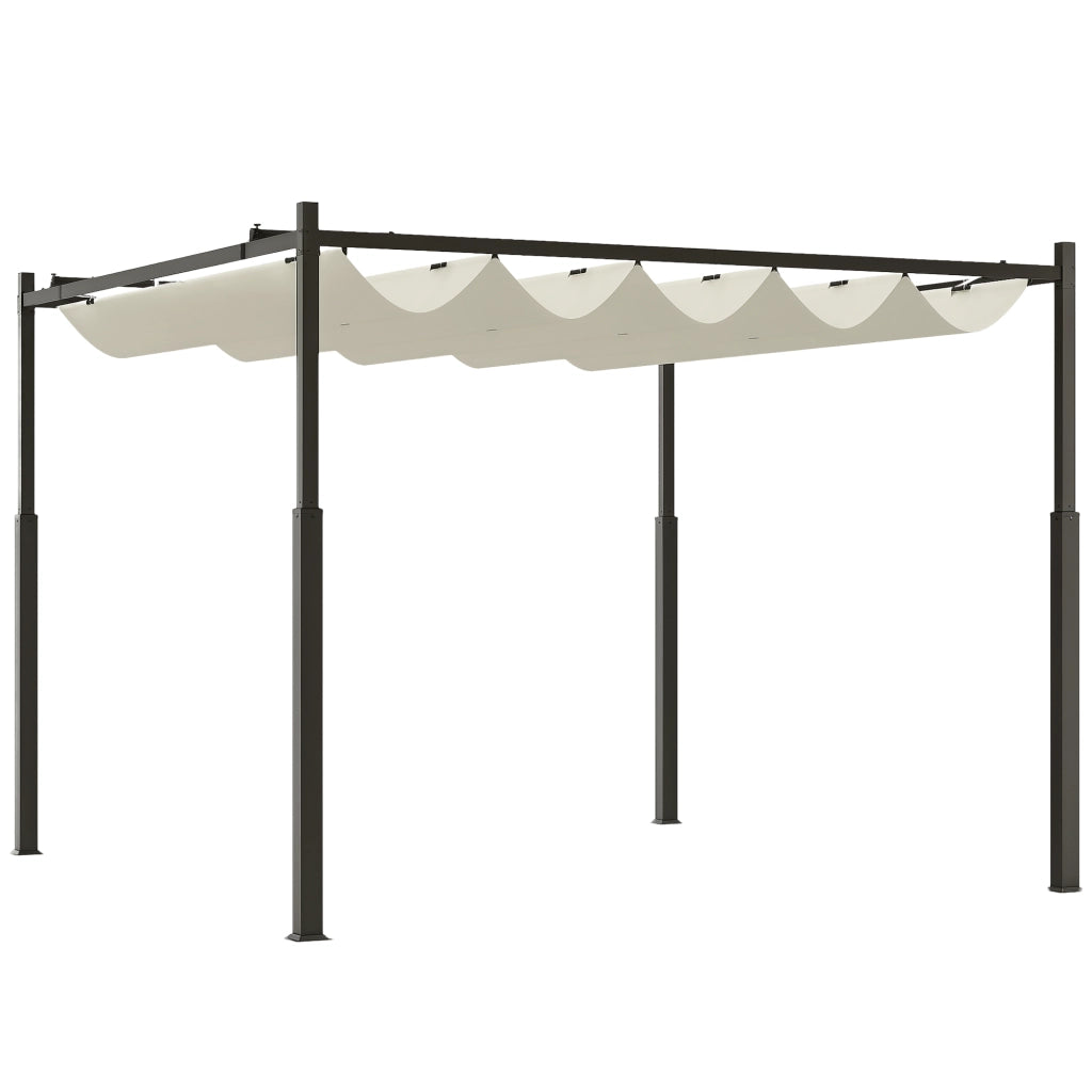 Gazebo Pergola 3x3 m ¨C zephmum ¨C Tettuccio Retrattile, Poliestere, Bianco Crema