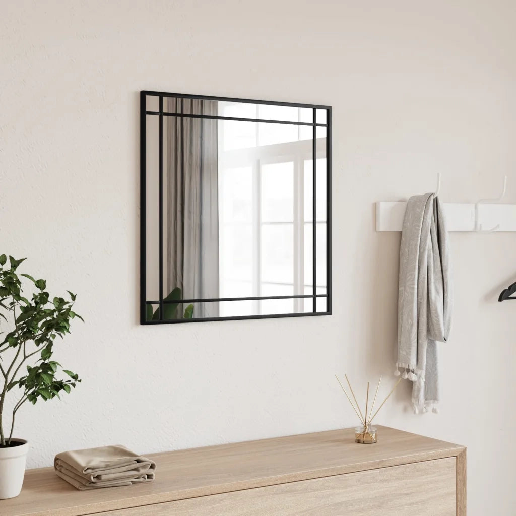 Specchio da Parete-Specchio a Muro-Specchio Decorativo Nero 60x60 cm Quadrato in Ferro