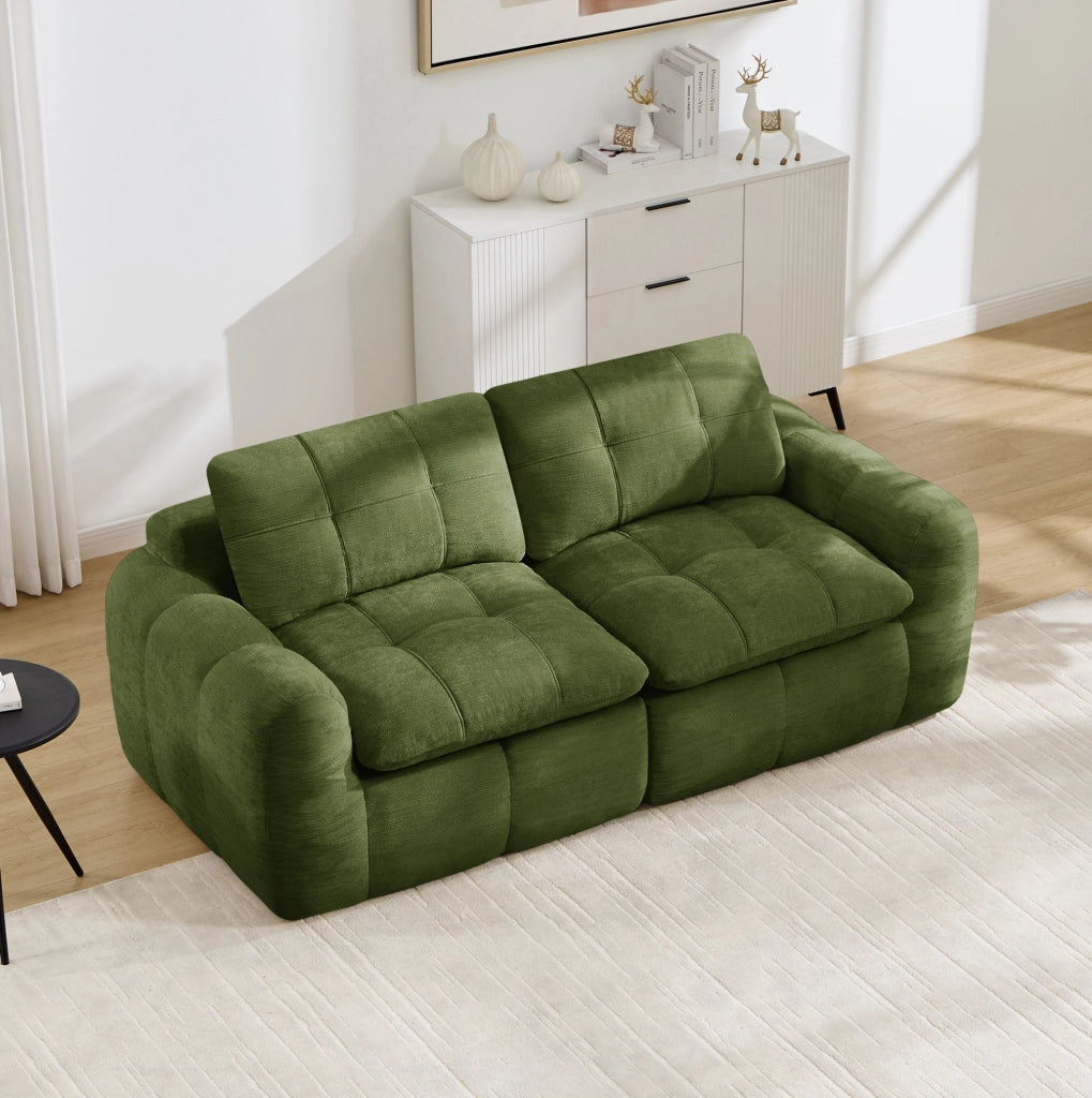 Divano modulare 2 posti in chenille verde 194x97x68 cm; seduta profonda; senza montaggio