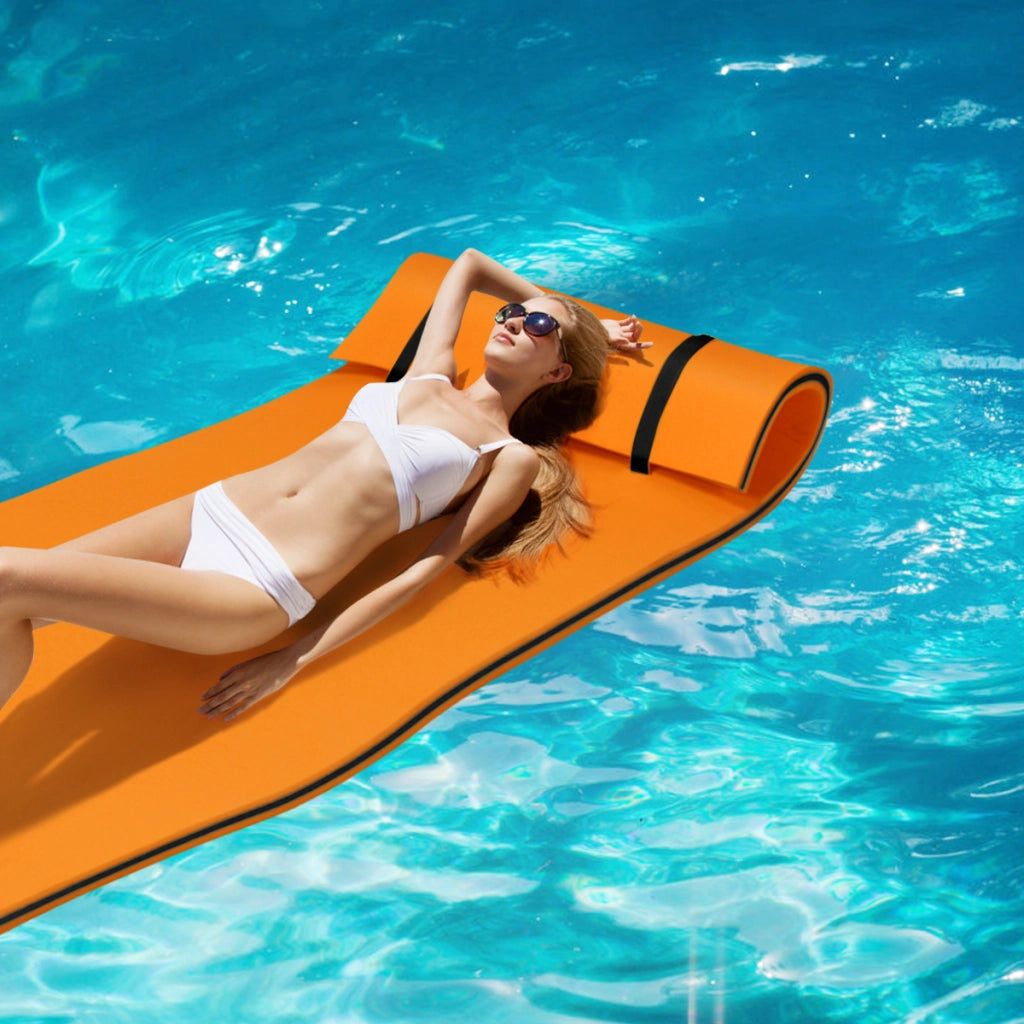 Materassino galleggiante 220x90cm con 3 strati, Tappetino fluttuante per rilassarsi e divertirsi Arancione-Sport acquatici