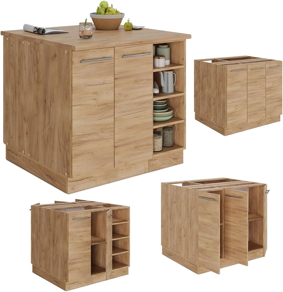 isola cucina Fame-Line, Quercia dorata, 90 cm con cassetto, senza piano di lavoro, combinabile con altri moduli della serie Fame-Line