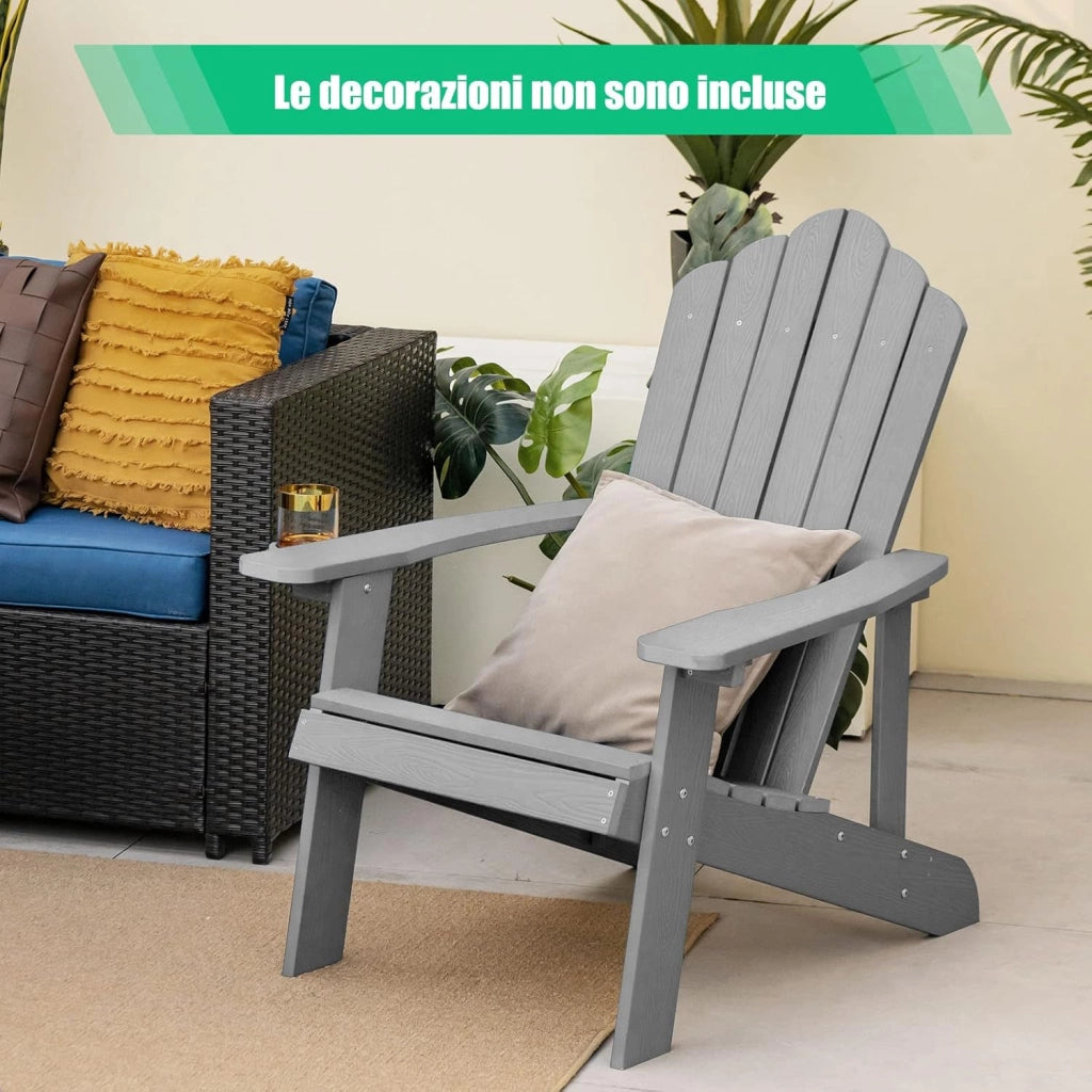 Sedia da Giardino Adirondack in HIPS, Sedia Adirondack con Portabicchieri, Poltrona da Esterno Resistente, per Giardino, Balcone, Piscina, Portata 150 kg (2, Grigio)