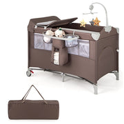 Lettino per bambini con materasso fasciatoio carillon e 3 giocattoli appesi, Box multiuso 5 in 1 Marrone-Culle