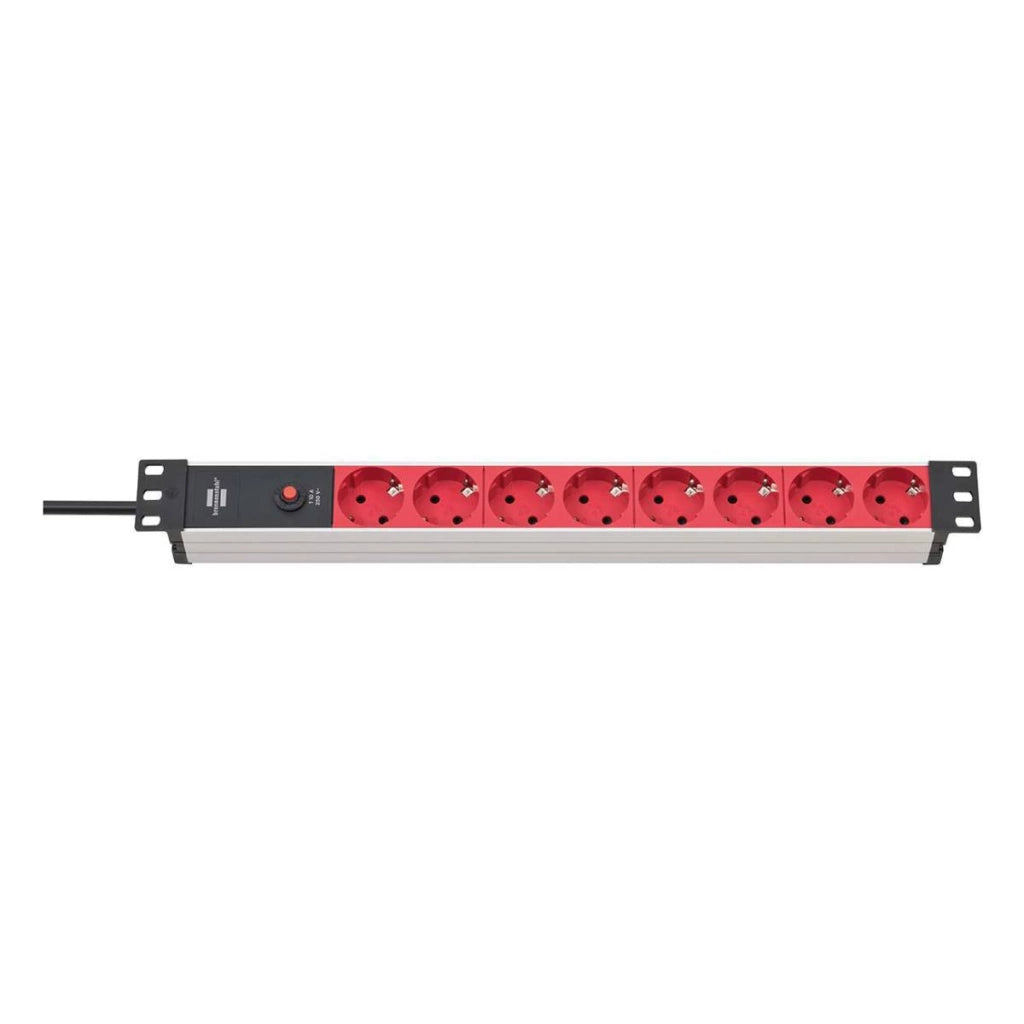 Presa multipla con 8 prese e interruttore automatico 2m Alu-Line Nero / Rosso Brennenstuhl