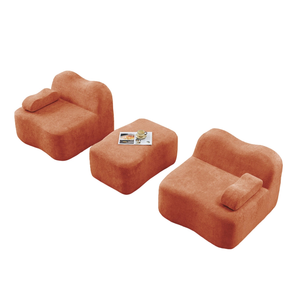 Divano angolare modulare 2 posti con pouf; 192x167x70 cm in velluto arancione