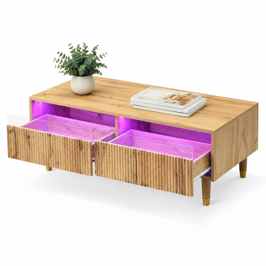 Tavolino da salotto con LED multicolore e 2 cassetti in MDF; 110 x 50 x 40 cm
