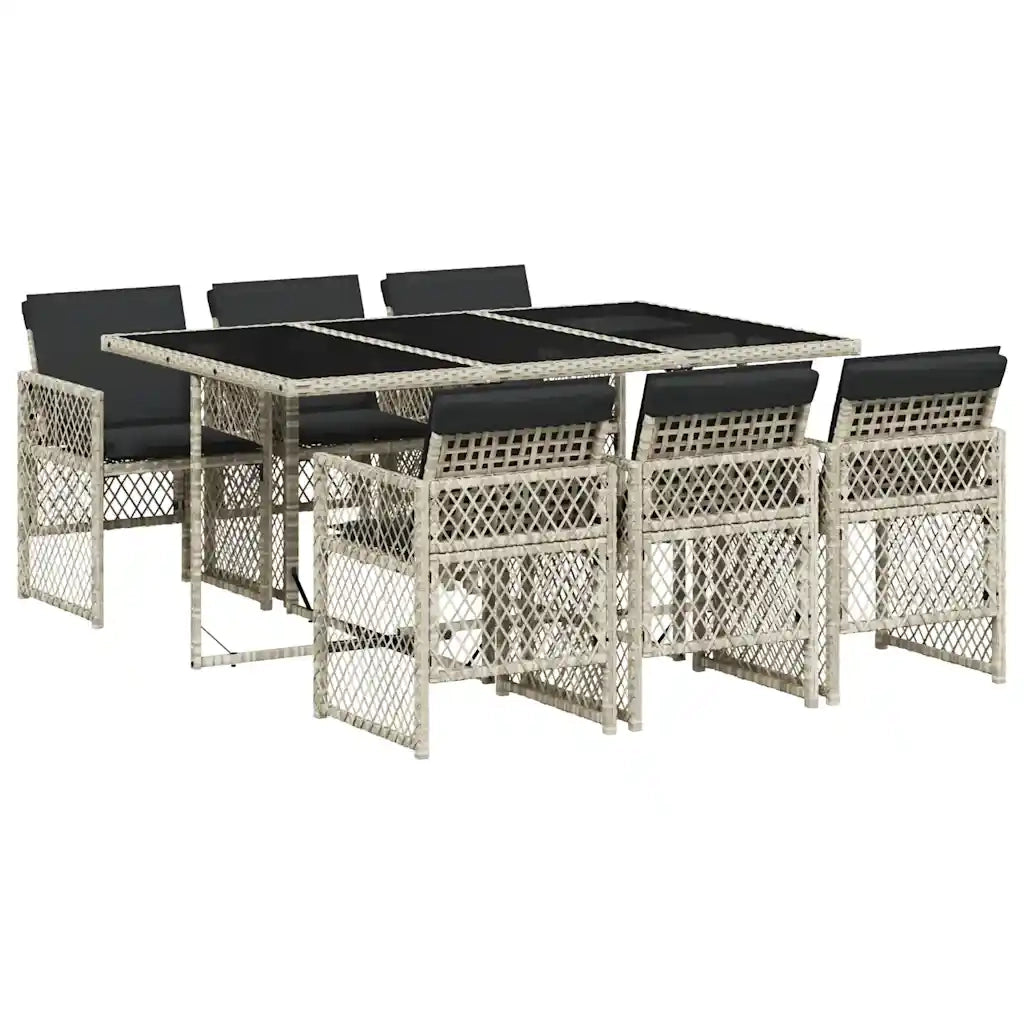 Set da Pranzo da Giardino 7 pz Cuscini Polyrattan Grigio Chiaro 3210731