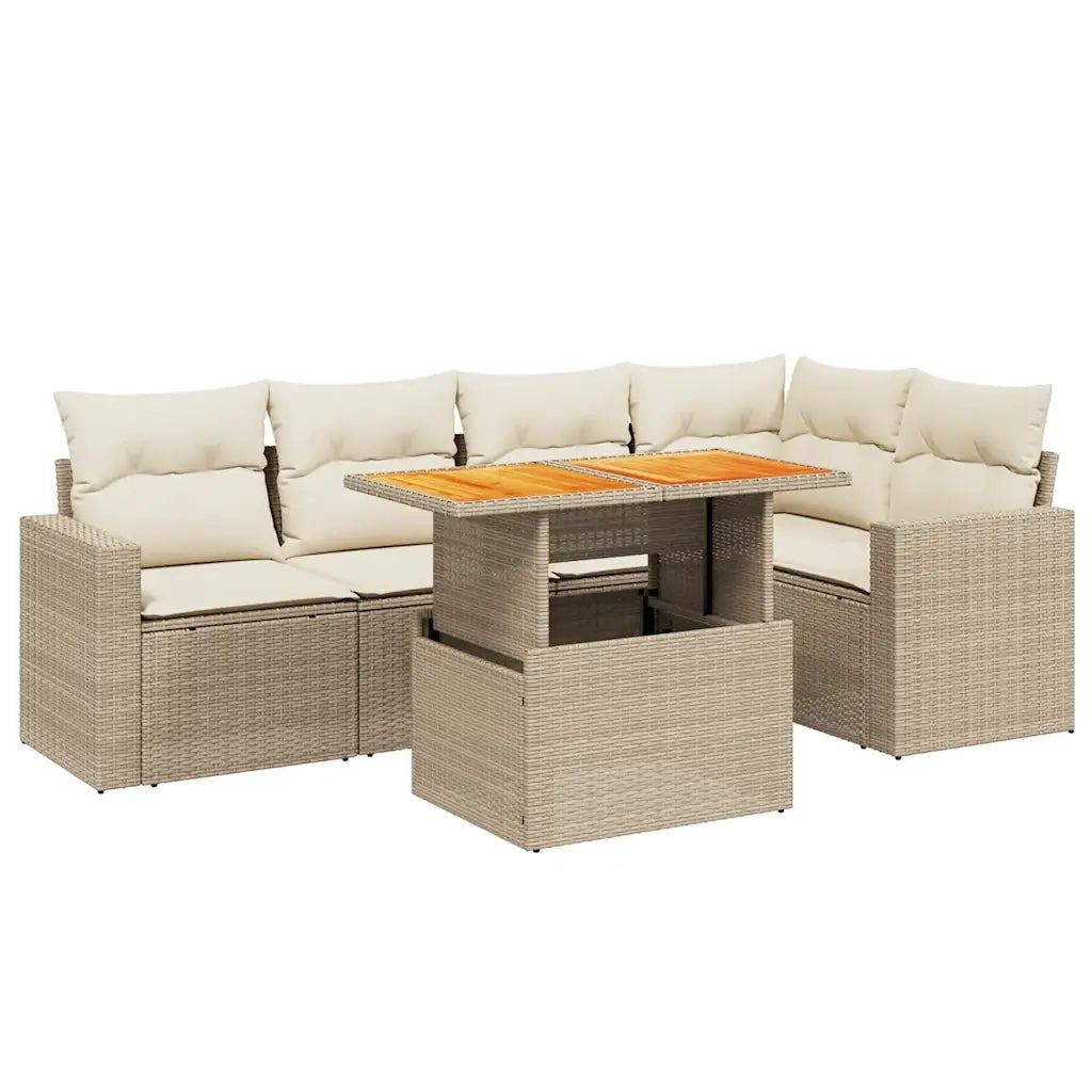Set Divano da Giardino 6 pz con Cuscini Beige in Polyrattan