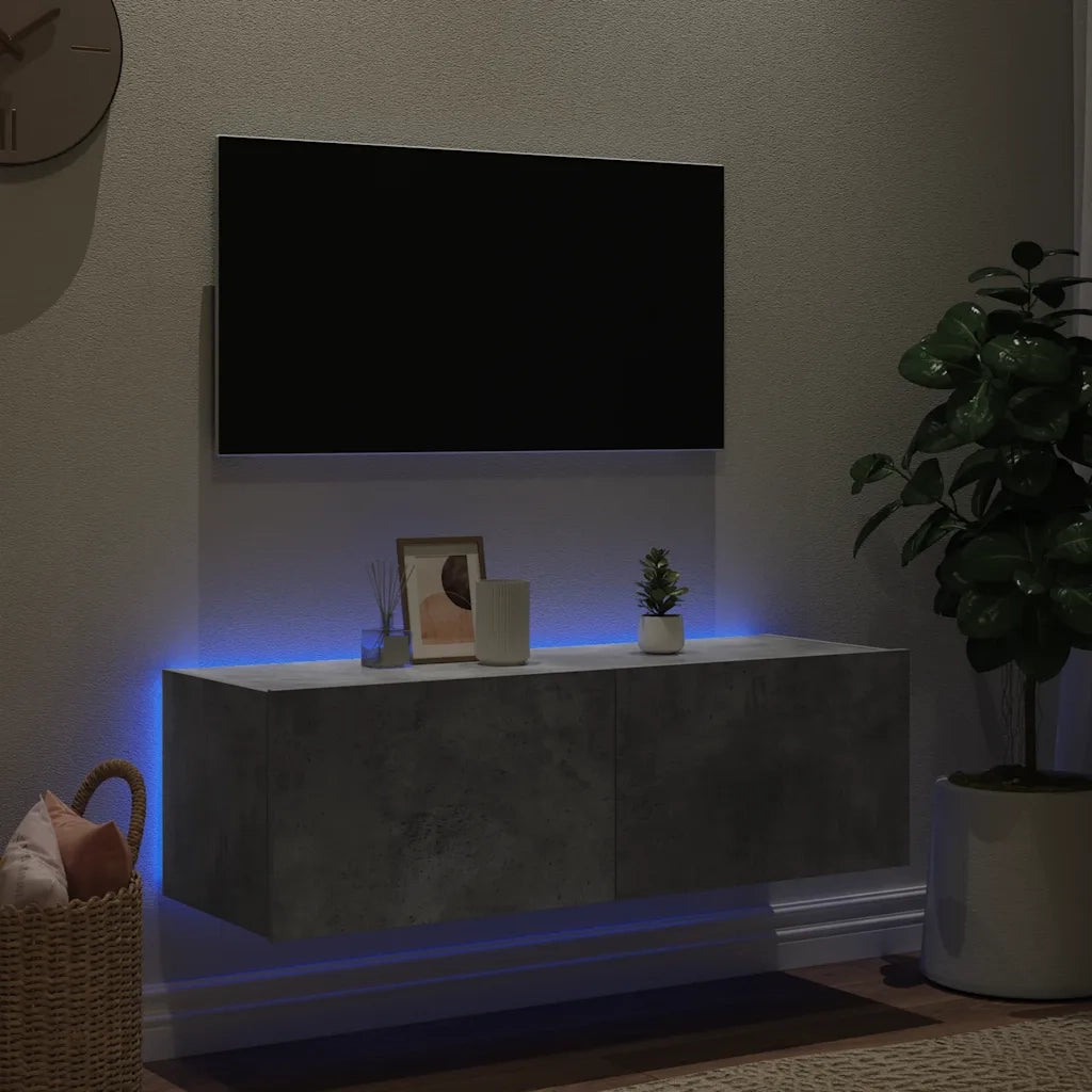 Mobile TV a Parete con Luci LED Grigio Cemento 100x35x31 cm