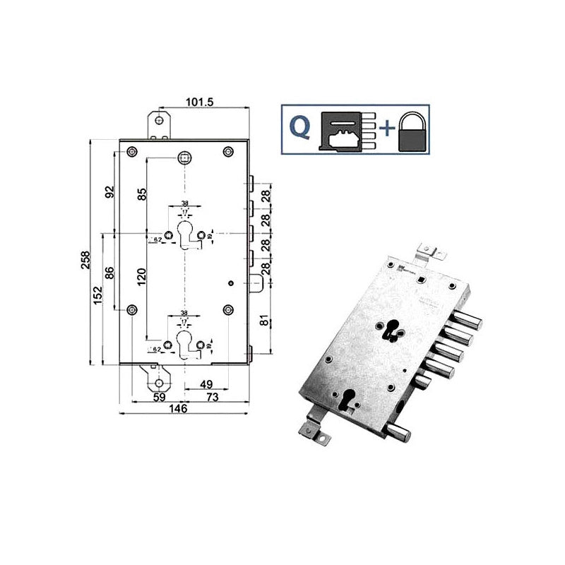 Serratura Sic.Triplice Dx 89845 Mottura