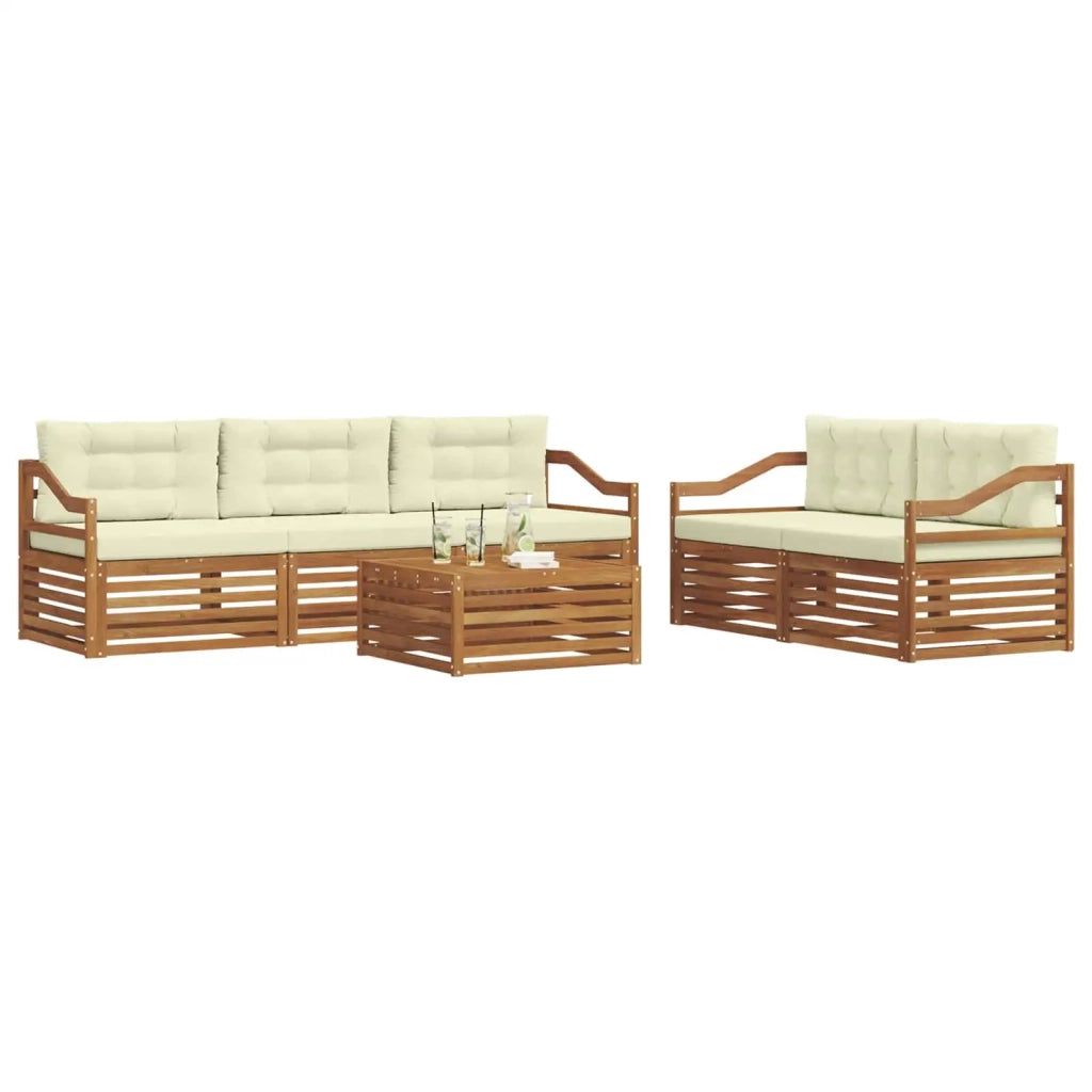 Set di divani da esterno con cuscino 6 pcs Naturale e Crema