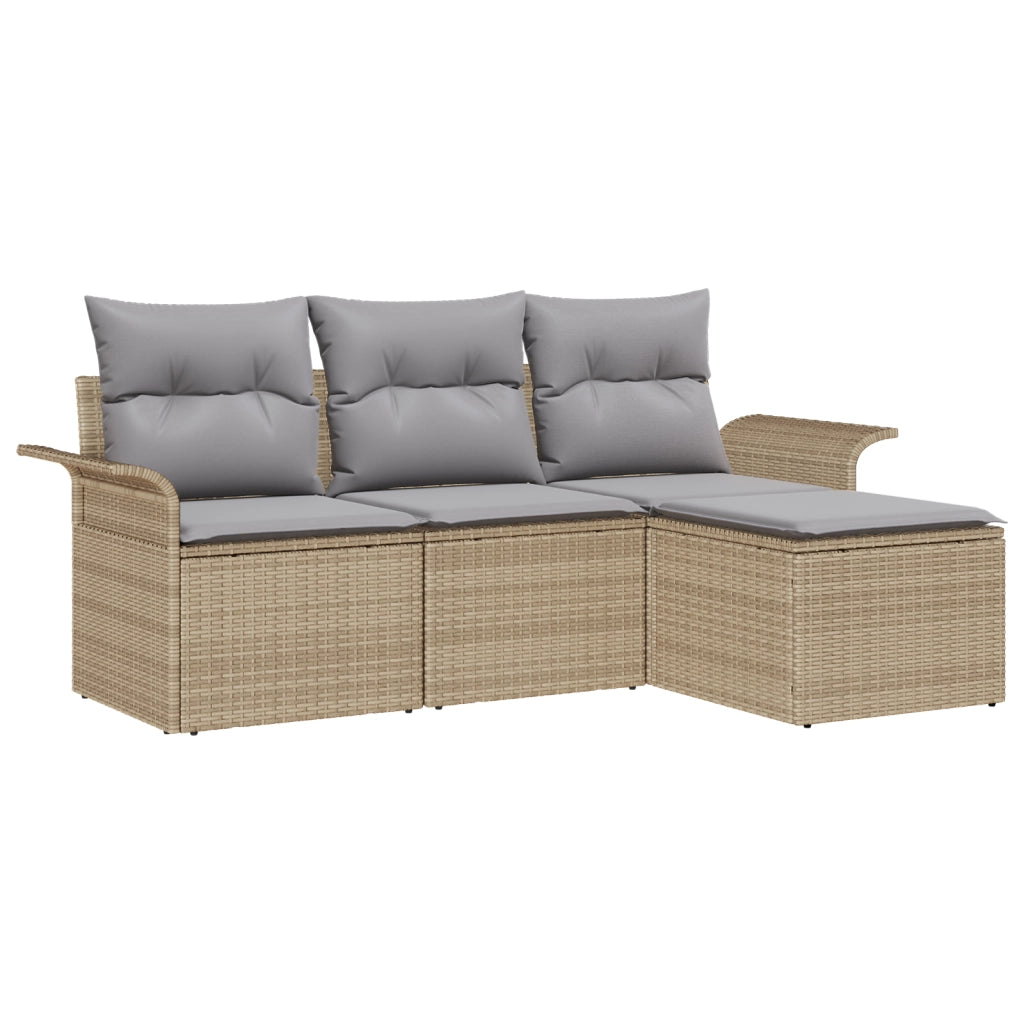 Set di divani da giardino 4 pezzi con cuscini Beige Rattan sintetico