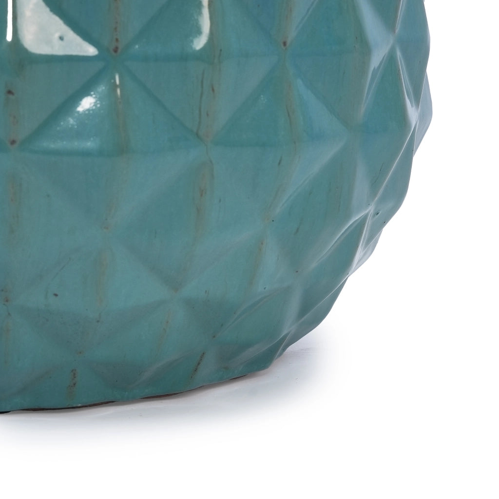 Set di 3 vasi in ceramica smaltata turchese, design geometrico, per interni ed esterni