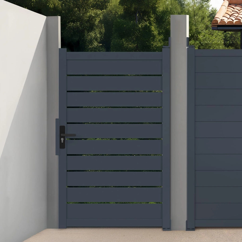 Porta a battente 100x160 cm in alluminio forato grigio antracite