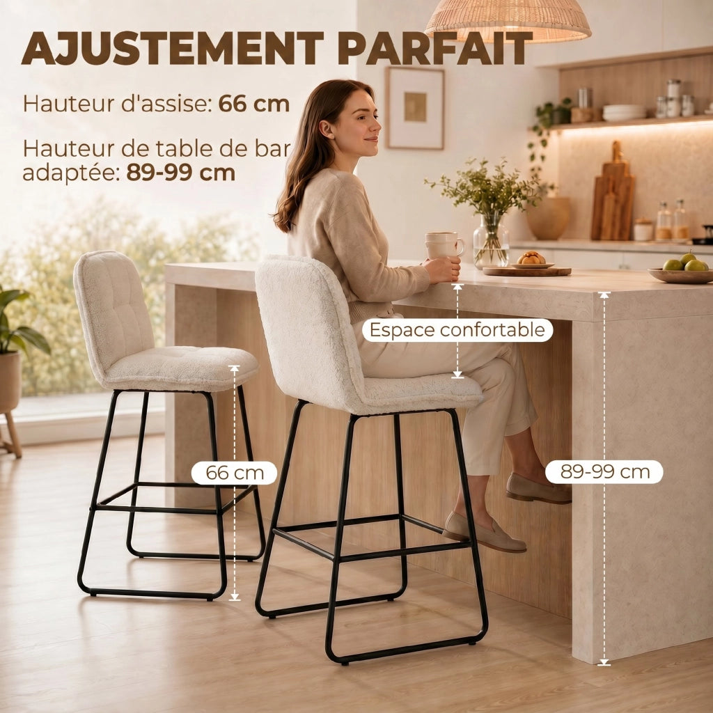 Sgabelli da Bar Imbottiti in Tessuto ¨C Minimal ¨C Colore Crema, Altezza 66 cm