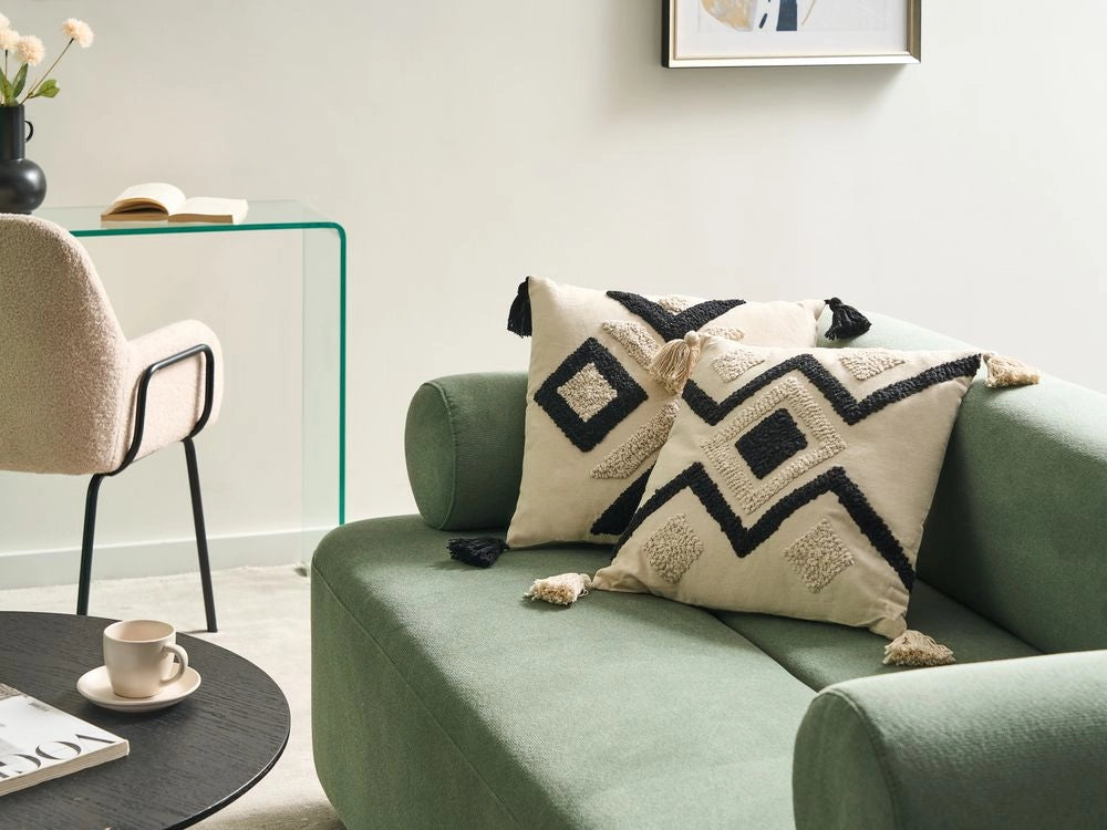 Set di 2 cuscini decorativi in tessuto di cotone beige e nero con motivo floreale, 45 x 45 cm