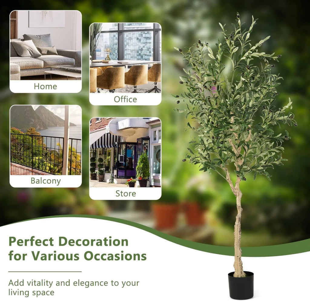 Set di 1/2 Alberi di Ulivo Plastica, Piante Finte Perfette in Vaso per Interni Esterno, Pianta Artificiale con 1296 Foglie e 72 Frutti, Artificiale Ideale per Decorazione Domestica (1)