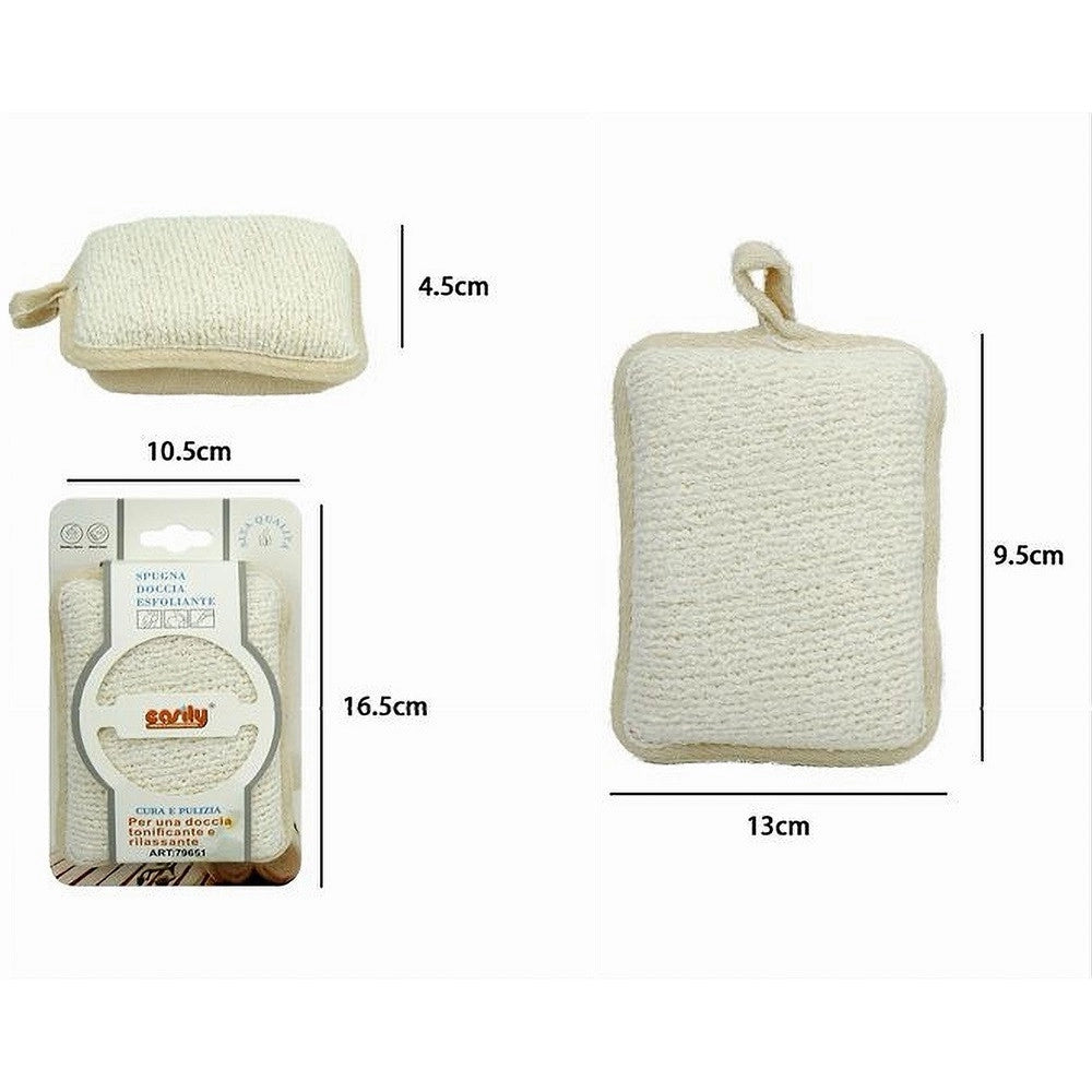 Trade Shop - Spugna Doccia Esfoliante Bagno Per Cura Corpo Bombata 13x9.5x4.5cm Beige 79651 -