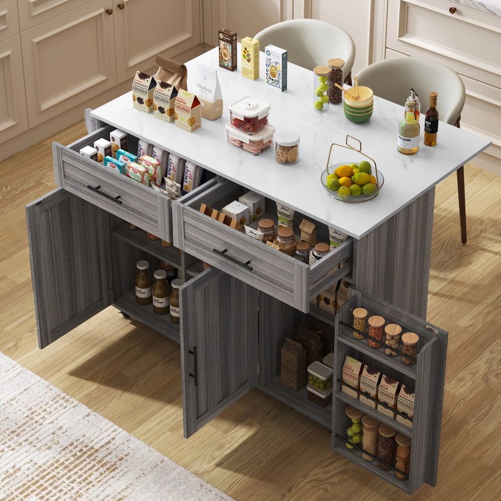 CARRELLO CUCINA 129x71x91,5 cm Grigio/Bianco MDF con piano ribaltabile e ruote