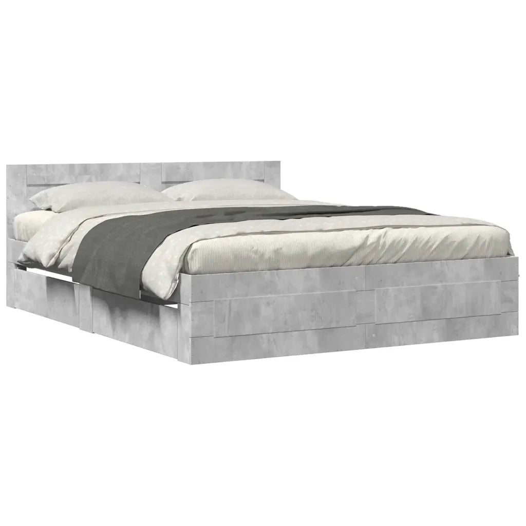 Letto matrimoniale | Letto per adulti | Giroletto Testiera Grigio Cemento 160x200 cm Legno Multistrato