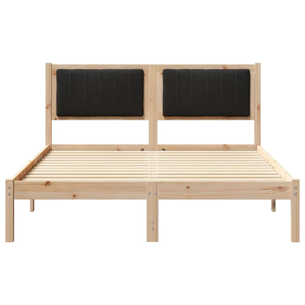 Letto con Testiera Rivestita Nero 140 x 190 cm Pino massello