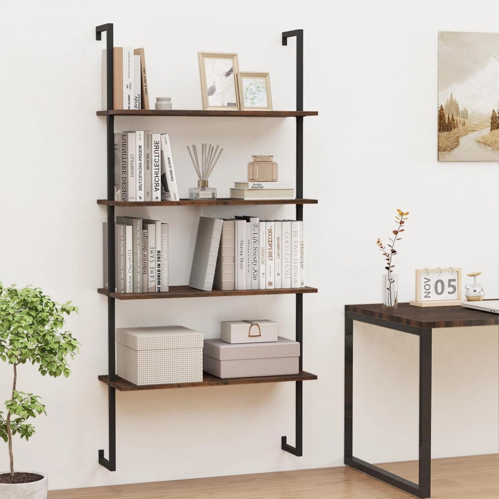 Mensola da parete a 4 ripiani, scaffalatura aperta con telaio in metallo, mensola sospesa industriale, salvaspazio per soggiorno, cucina, camera da letto e ufficio, 76 x 30 x 163 cm