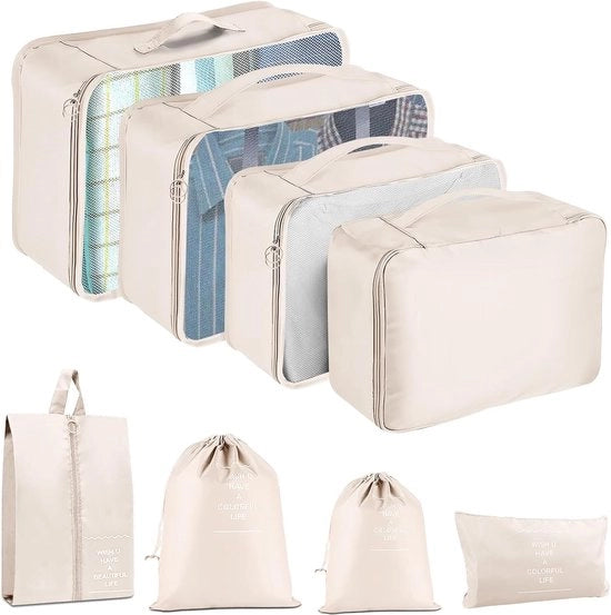 Set di Packing Blocco – Mesh Ademend – Sostenibile – Per Famiglia & Bagaglio – Organizzatore di Viaggio Ideale per Inpakaggio Efficiente