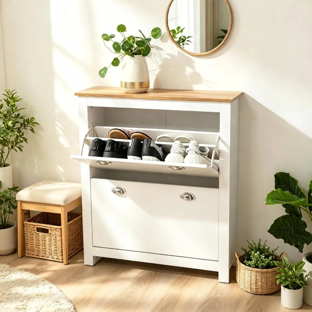 SCARPIERA Moderna 79x23x90,5 cm Effetto Rovere e Bianco MDF