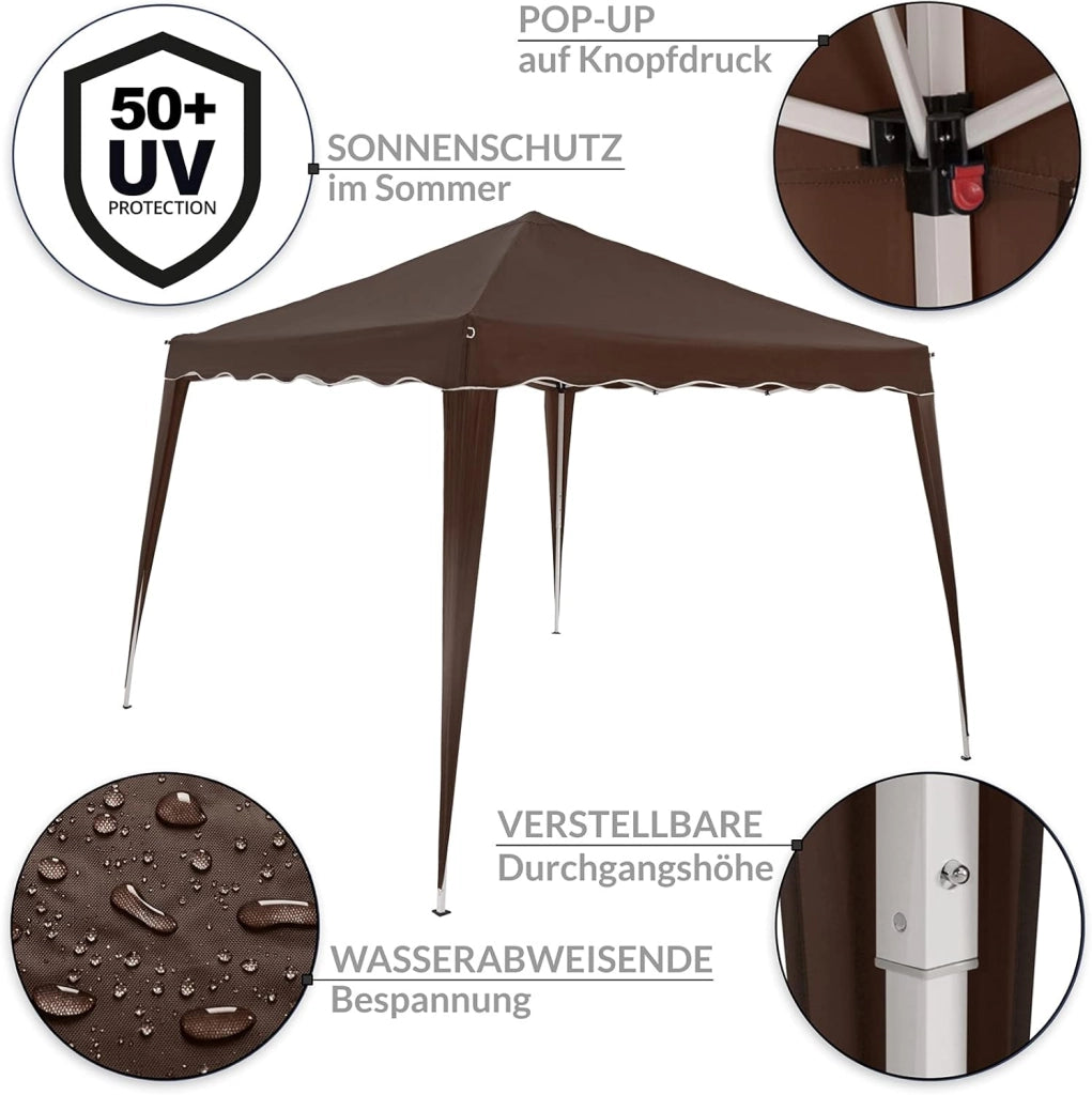 Deuba Gazebo da Giardino Capri 3x3m Pop-Up Protezione 50+ Impermiabile Tenda a Fisarmonica Marrone Scuro