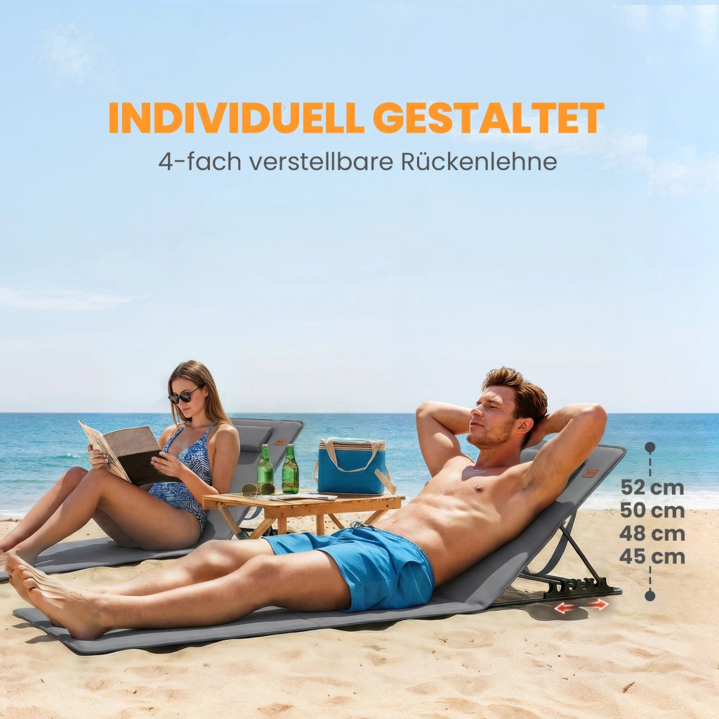 Set 2 Lettini da Spiaggia Pieghevoli con Schienale Regolabile e Cuscino ¨C Zephmum ¨C Grigio