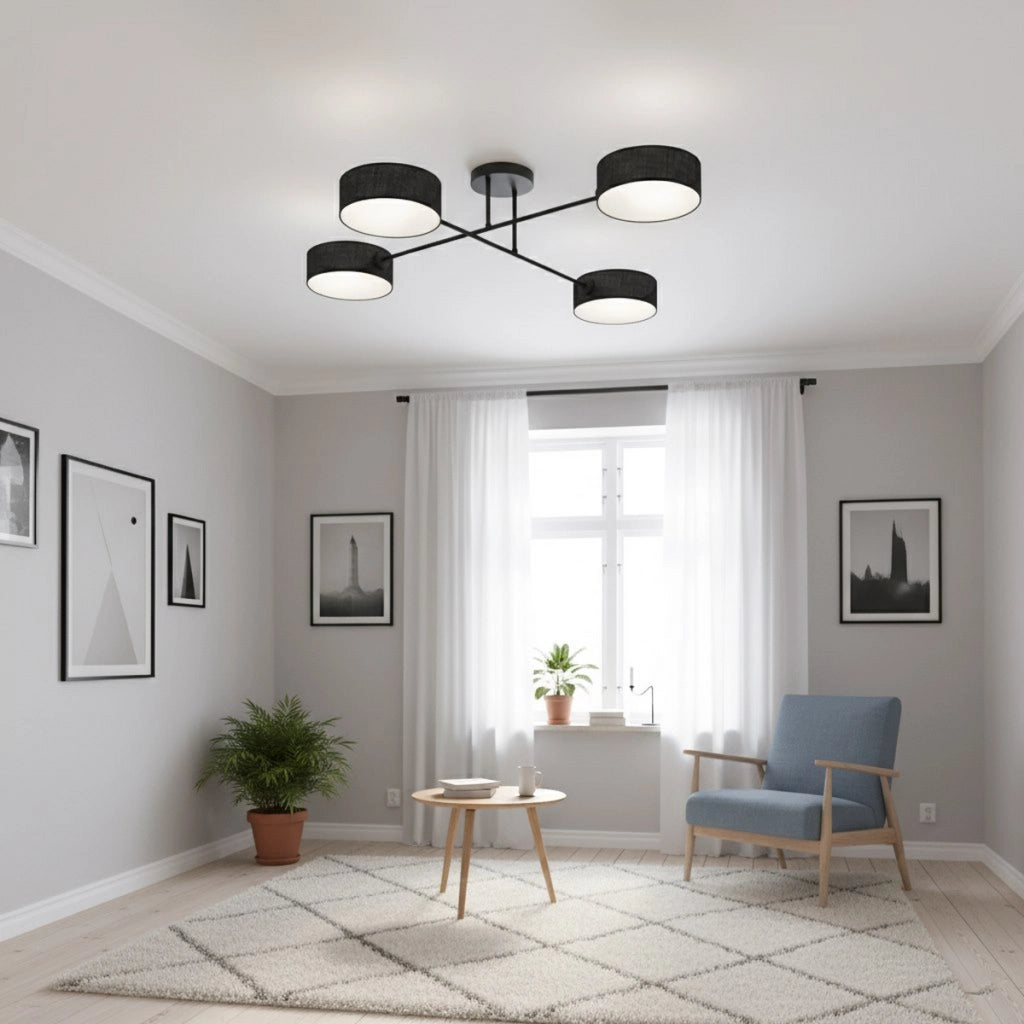 Lampada a sospensione Maga a quattro bracci in acciaio nero