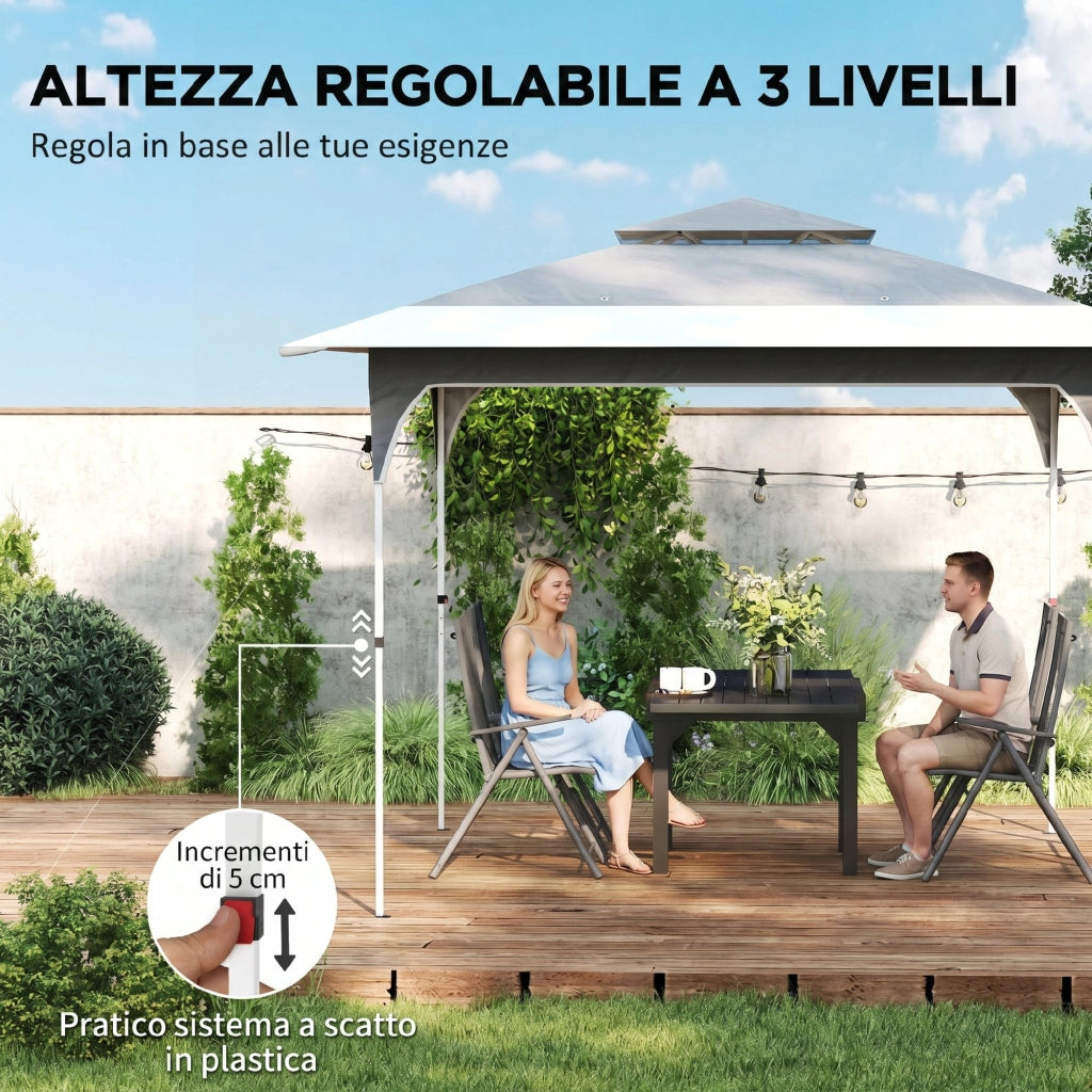 Gazebo Pop Up Pieghevole 3.5x3.5 m con Doppio Tetto e Borsa, in Metallo e Tessuto Oxford, Grigio Scuro