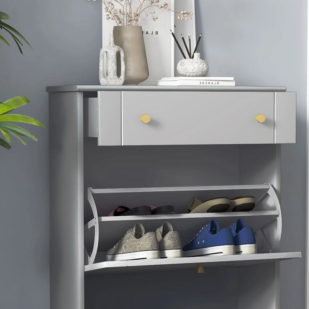 Mobiletto per Scarpe con 2 Ante e 1 Cassetto ¨C Zephmum ¨C Grigio 60x23.5x98.5 cm