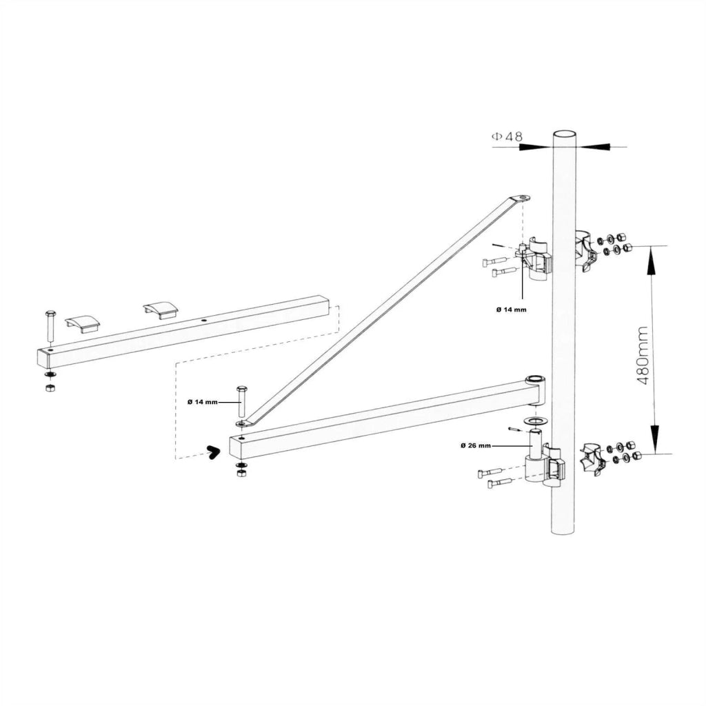 Supporto per paranco di sollevamento a braccio girevole 600g 110cm cavo verricello fissaggio braccio 16_0002386