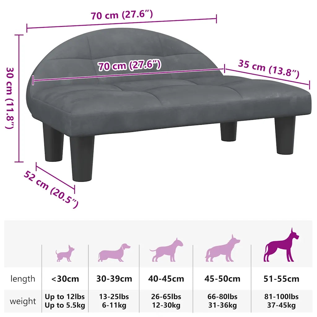 Lettino per Cani Grigio Scuro 70x52x30 cm in Velluto CFW9856951