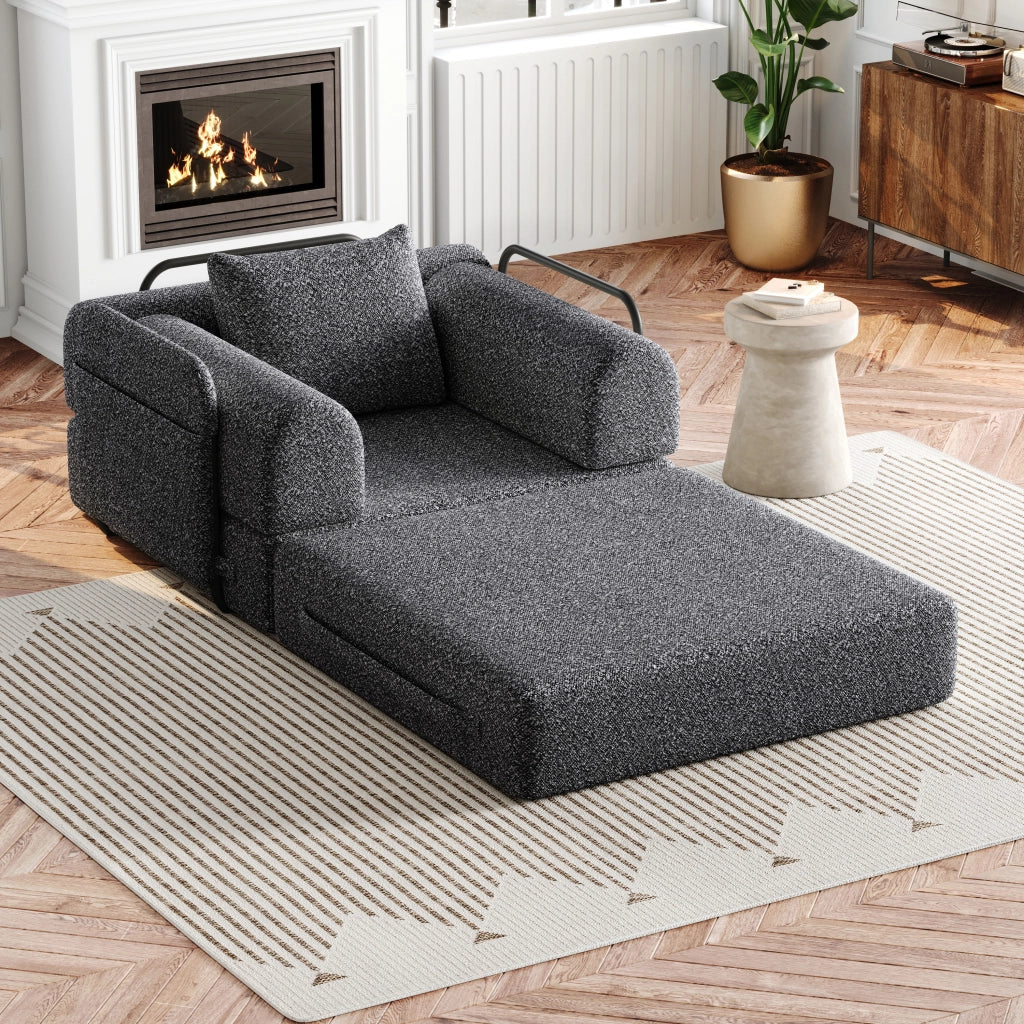 DIVANO LETTO 1 POSTO CHENILLE GRIGIO CON VANO BRACCIOLO