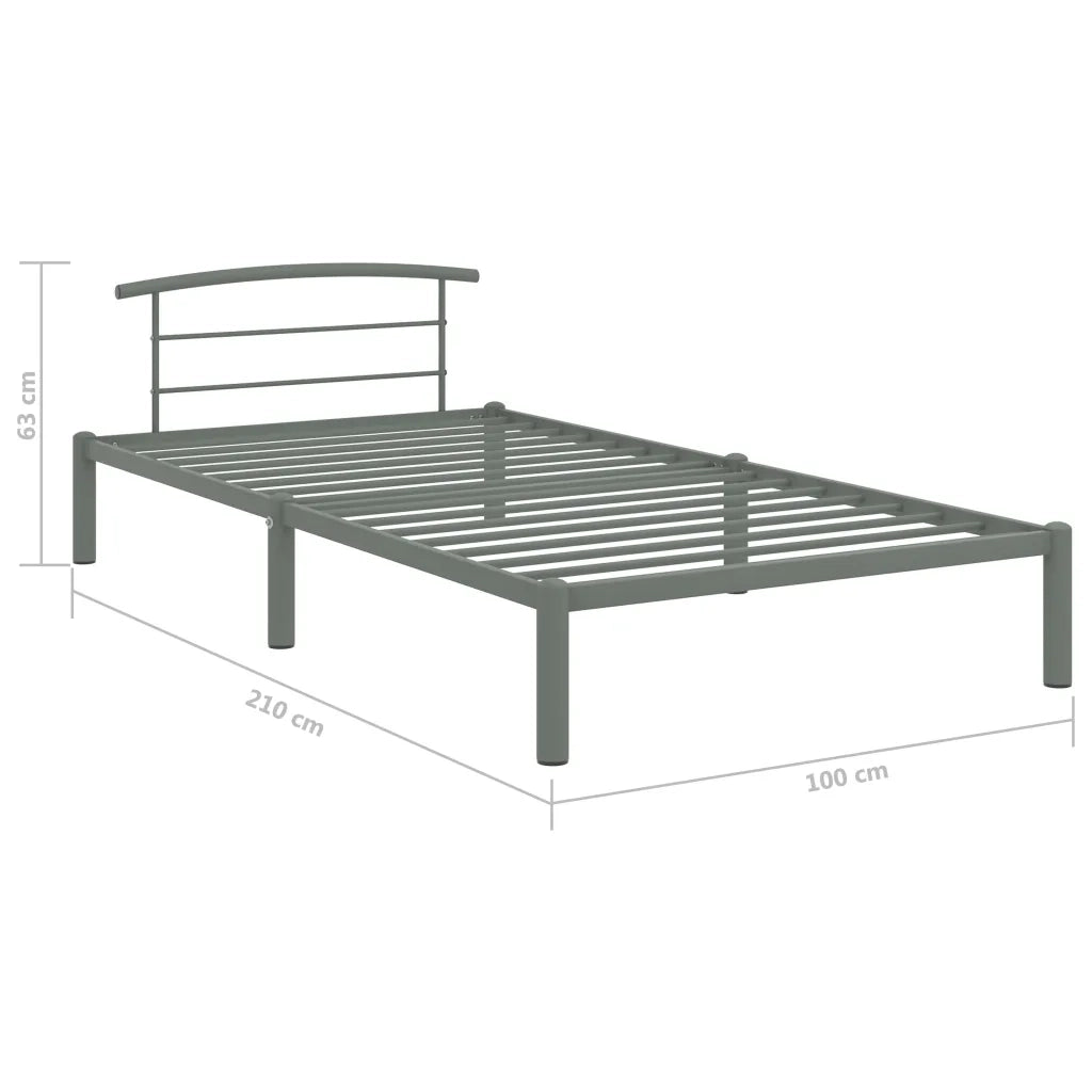 Letto singolo | Letto per adulti | Giroletto Grigio in Metallo 90x200 cm