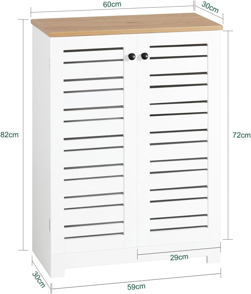 Mobiletto Bagno Salvaspazio con Ante a Persiana, Ripiani Regolabili in MDF, 60x30x82 cm Mobile Bagno Multifunzionale e Compatto BZR41-W